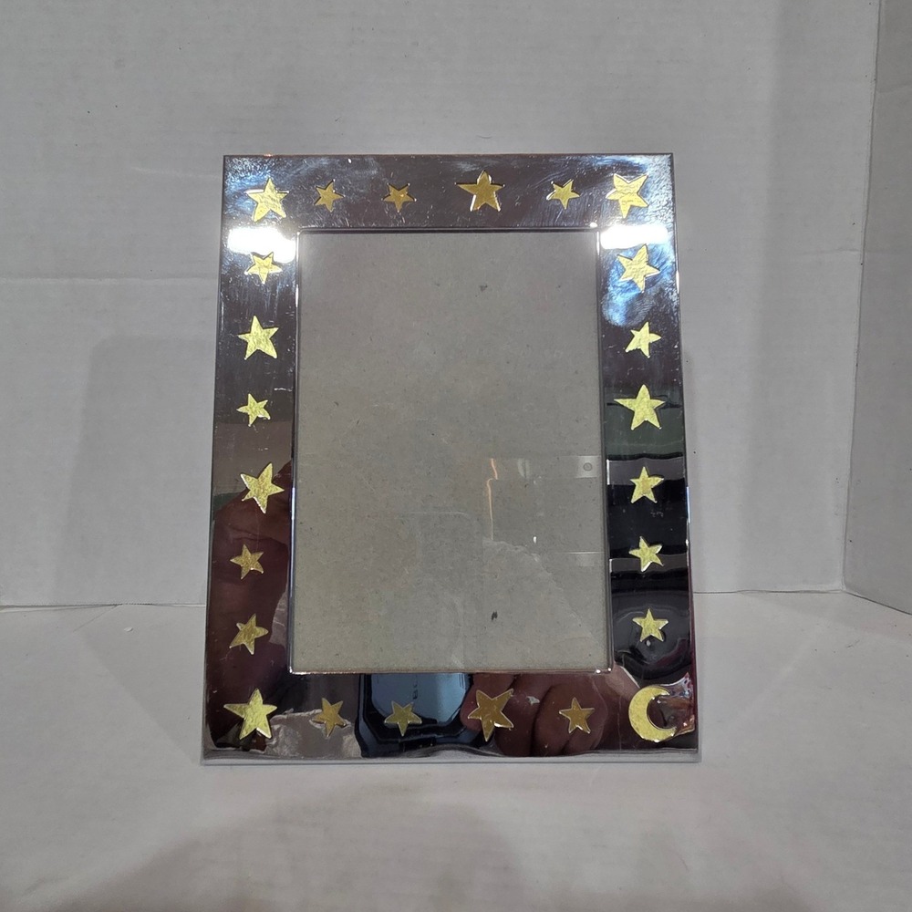 Y2K Vintage 1998 Celestial Picture Frame Silver Gold Stars Moon 5x7 Whimsy Goth